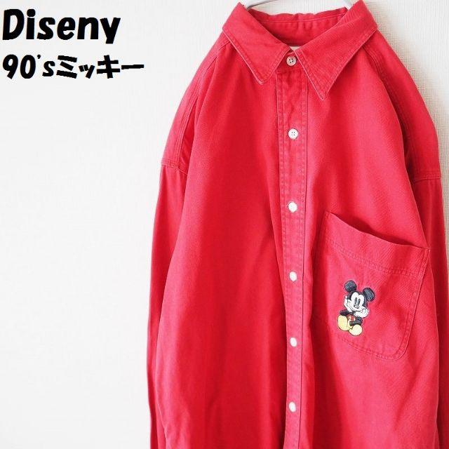 Disney(ディズニー)のpoohさん専用ディズニー 長袖シャツミッキーマウス刺繍 レッド サイズM メンズのトップス(シャツ)の商品写真