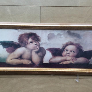 天使の絵 額入り 木製額 イタリアで購入(絵画額縁)