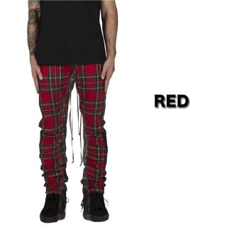 フィアオブゴッド(FEAR OF GOD)のmnml ミニマル  PLAID TRACK PANTS RED 赤 チェック(ワークパンツ/カーゴパンツ)