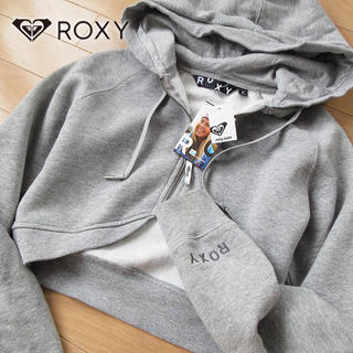 ロキシー(Roxy)の新品タグ付 ROXY ロキシー サイズ8 ショート丈パーカージャケット グレー(パーカー)