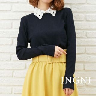 イング(INGNI)の♡今期18SS♡新品タグ付き！♡イング リブ襟付きビジュー トップス カットソー(カットソー(長袖/七分))