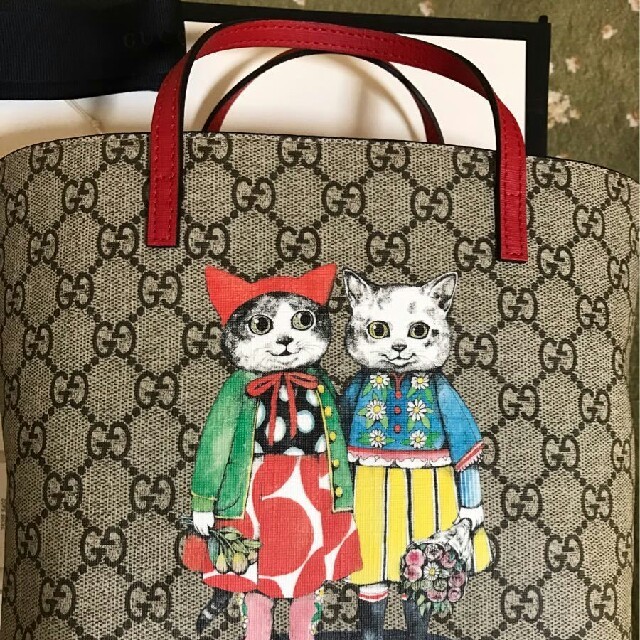 Gucci(グッチ)のヒグチユウコ × GUCCIコラボ 限定キャンバストート バッグ 猫ねこ レッド レディースのバッグ(トートバッグ)の商品写真