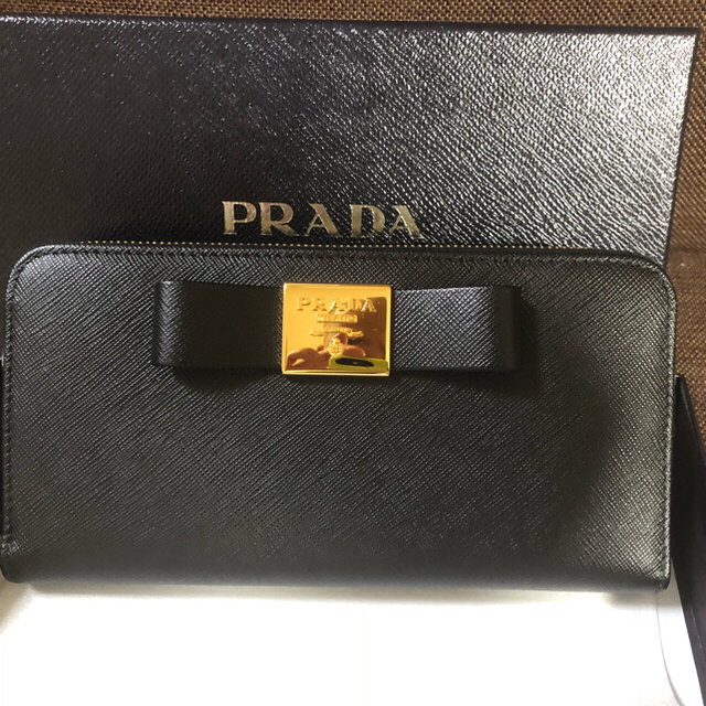 ファッション小物プラダ PRADA ラウンドファスナー長財布  サフィアーノ リボン 新品未使用