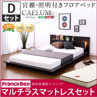 宮、照明、コンセント付きフロアベッド【カエルム-CAELUM-（ダブル）】(ダブルベッド)