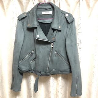 ザラ(ZARA)のZARA スエード調 ライダースジャケット グレー XL(ライダースジャケット)