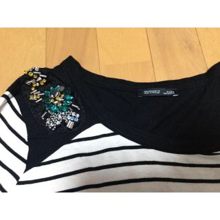 ザラ(ZARA)のZARA ザラ ボーダー Tシャツ 肩ビジュー(Tシャツ(長袖/七分))