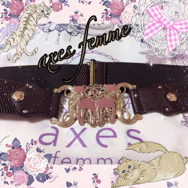 axes femme(アクシーズファム)の猫ちゃんモチーフのバックルゴムベルト＊美品 レディースのファッション小物(ベルト)の商品写真