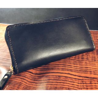 長財布 ラウンドファスナー 黒 本革 ハンドメイド(長財布)