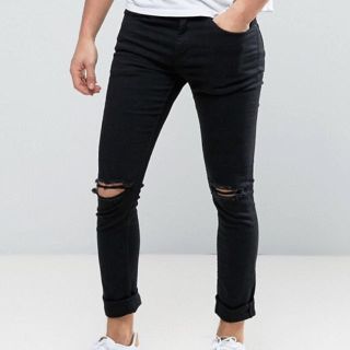 エイソス(asos)の[ASOS] ダメージジーンズ 黒 スキニー ストレッチ(デニム/ジーンズ)