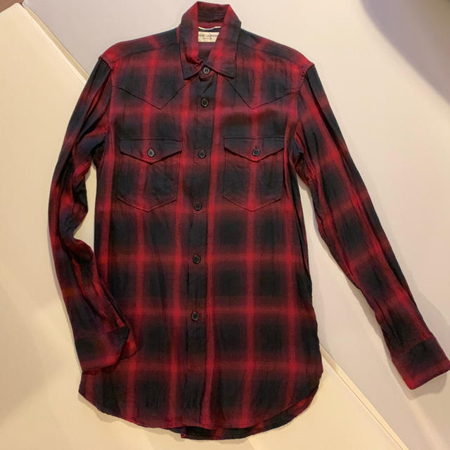サンローランパリsaint Laurent parisチェックシャツ赤XS美