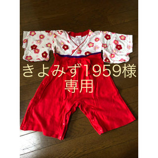 花柄 袴風ロンパース 80cm(和服/着物)