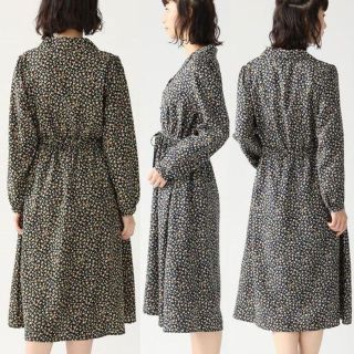 HONEYS - ハニーズ 開襟 長袖 花柄 レトロ ワンピース ネイビー 花柄