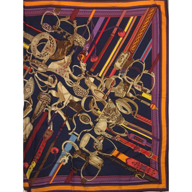 Hermes(エルメス)のエルメス スカーフ カシミア シルク 美品 140サイズ ネイビー&パープル レディースのファッション小物(バンダナ/スカーフ)の商品写真