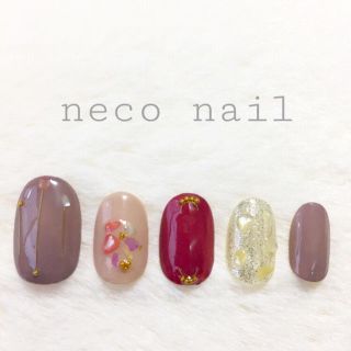 neconail No.14モカ・ワインレッド♡シェル ショート コスメ/美容のネイル(つけ爪/ネイルチップ)の商品写真