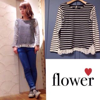 フラワー(flower)のflower＊ボーダーフリルトップス(カットソー(長袖/七分))