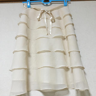 ストロベリーフィールズ(STRAWBERRY-FIELDS)のストロベリーフィールズ  シルク混ウエストリボン付きティアードスカート(ひざ丈スカート)