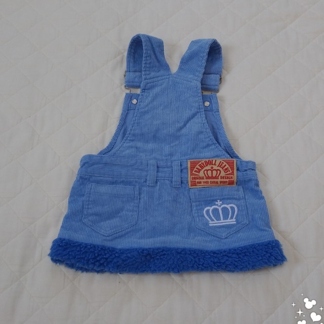 BABYDOLL(ベビードール)の｢美品｣BABYDOLL ジャンバースカート ブルー サイズ80 キッズ/ベビー/マタニティのベビー服(~85cm)(スカート)の商品写真