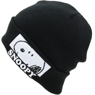 スヌーピー(SNOOPY)のSNOOPY スヌーピー ニット帽子 ワッチ ピーナッツ フェイス★ブラック新品(ニット帽/ビーニー)