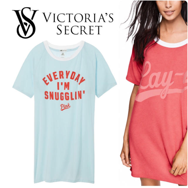 Victoria's Secret(ヴィクトリアズシークレット)のPINKルーズワンピースTシャツ(ブルー) レディースのルームウェア/パジャマ(ルームウェア)の商品写真