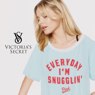 ヴィクトリアズシークレット(Victoria's Secret)のPINKルーズワンピースTシャツ(ブルー)(ルームウェア)