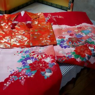 　極上美品　正絹匕五三女の子(着物&被布&長襦袢&肌着&足袋)三歳〜五歳用(お宮参り用品)