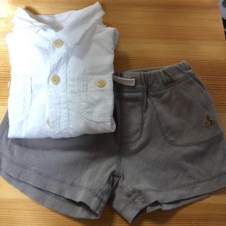 ベビーギャップ(babyGAP)の最終値下げ babygap 長袖白シャツ クマ パンツセット 70(シャツ/カットソー)