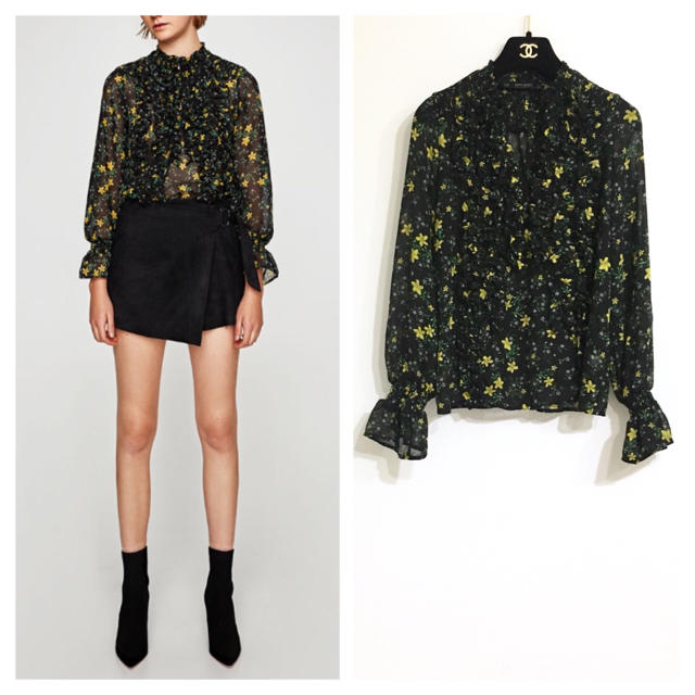 ZARA(ザラ)のZARA 花柄フリルブラウス＊送料込 レディースのトップス(シャツ/ブラウス(長袖/七分))の商品写真