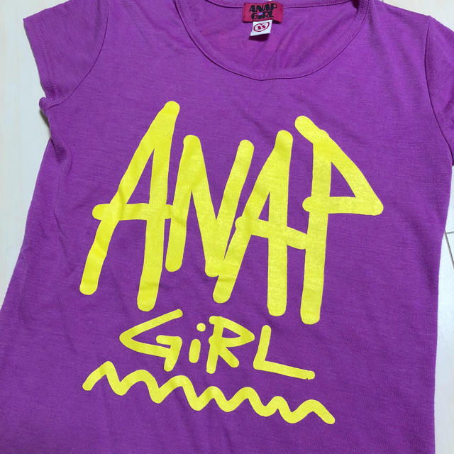 ANAP Kids(アナップキッズ)のANAP GIRL XSサイズ ロングTシャツ パープル×イエロー キッズ/ベビー/マタニティのキッズ服女の子用(90cm~)(Tシャツ/カットソー)の商品写真