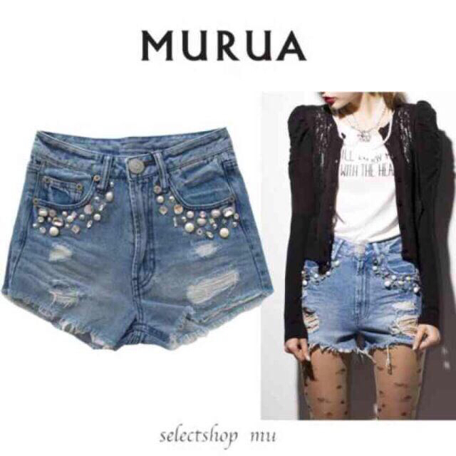 MURUA(ムルーア)のMURUA スタッズ ビジュー デニム レディースのパンツ(ショートパンツ)の商品写真