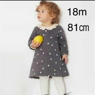 プチバトー(PETIT BATEAU)のプチバトー  ワンピース 18m 81㎝ ドット 裏起毛(ワンピース)