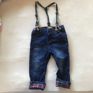 ザラキッズ(ZARA KIDS)のZARAキッズ サスペンダー付きデニムチェック裏地付き92(パンツ/スパッツ)