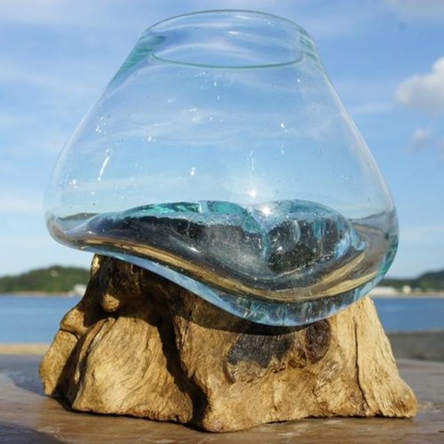 流木ガラスTN2 オブジェ 花瓶 多肉植物 金魚鉢 バリ島アート作品 テラリウム エンタメ/ホビーの美術品/アンティーク(ガラス)の商品写真