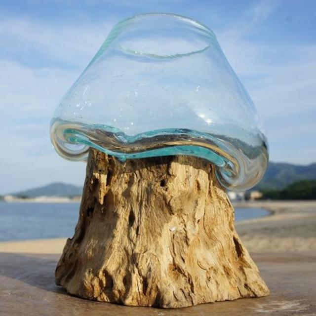 流木ガラスTN3 オブジェ 花瓶 多肉植物 金魚鉢 バリ島アート作品 テラリウム エンタメ/ホビーの美術品/アンティーク(ガラス)の商品写真