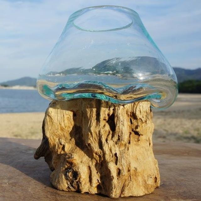 流木ガラスTN3 オブジェ 花瓶 多肉植物 金魚鉢 バリ島アート作品 テラリウム エンタメ/ホビーの美術品/アンティーク(ガラス)の商品写真