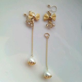 2wayリボンイヤリングノンホールピアス(イヤリング)