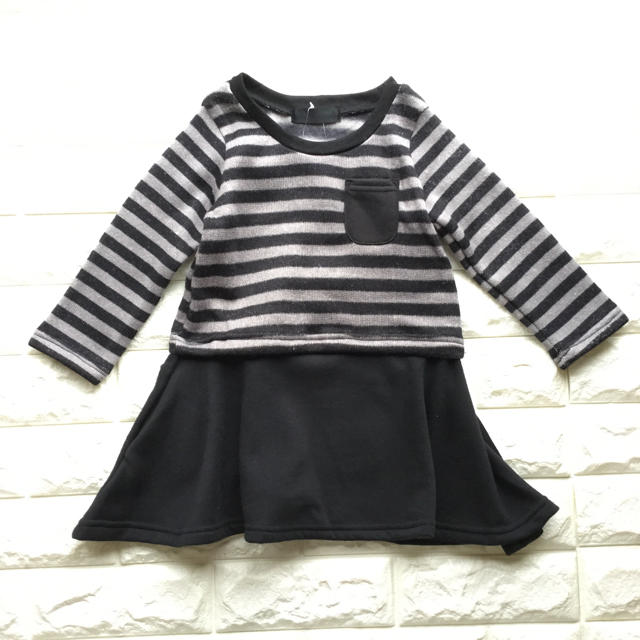 【 100 】 ボーダー ドッキングワンピース コンビネゾン キッズ/ベビー/マタニティのキッズ服女の子用(90cm~)(ワンピース)の商品写真