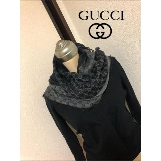 グッチ(Gucci)のグッチ GUCCI マフラー ／スカーフ  GG柄 黒×グレー(マフラー/ショール)