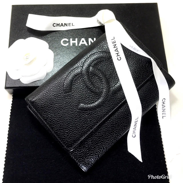 CHANEL キャビアスキン コンパクト 三つ折り財布