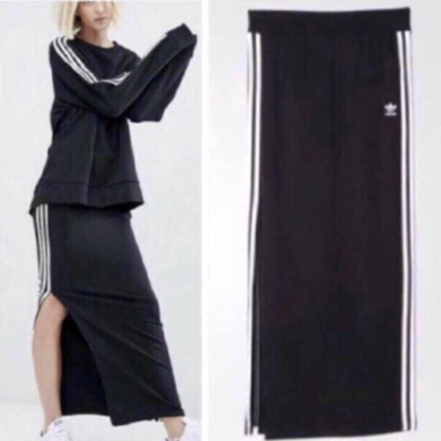 adidas(アディダス)のadidas originals 3STRIPE LONG SKIRT 黒白 S レディースのスカート(ロングスカート)の商品写真
