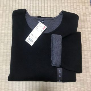 ユニクロ(UNIQLO)の新品 UNIQLO ダブルフェイスプルオーバー 長袖 ブラック L(カットソー(長袖/七分))