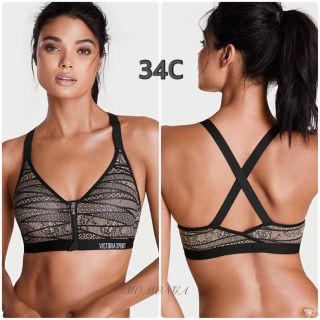 ヴィクトリアズシークレット(Victoria's Secret)の新品 ヴィクトリアシークレット スポーツブラ レース メッシュ ブラック 34C(トレーニング用品)