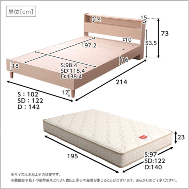 宮付きデザインベッド【シェルル-CHERLE-(セミダブル)】 インテリア/住まい/日用品のベッド/マットレス(セミダブルベッド)の商品写真