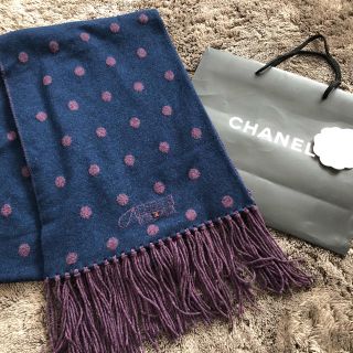 シャネル(CHANEL)のCHANELシャネル水玉マフラーネイビー美品(マフラー/ショール)