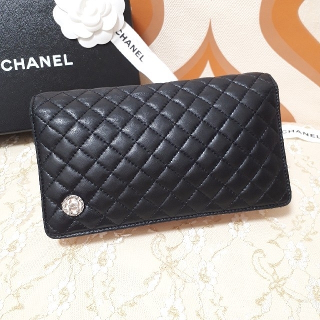 CHANEL　マイクロマトラッセ　長財布　 ブラック/ピンク　正規品