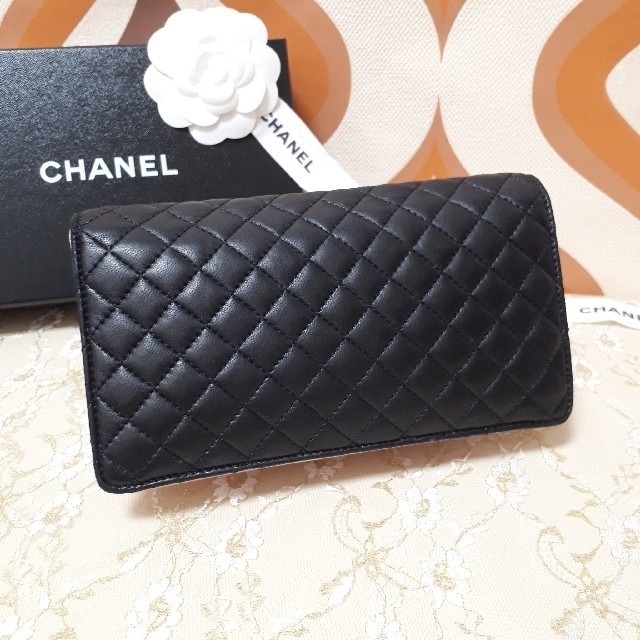 CHANEL　マイクロマトラッセ　長財布　 ブラック/ピンク　正規品