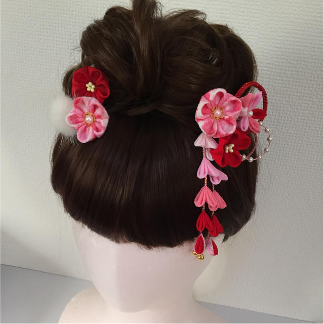 ♯213 ちりめんかんざし/4個セット ピンク 赤系 ハンドメイドのアクセサリー(ヘアアクセサリー)の商品写真