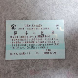 切符　佐賀　博多　2枚切符(鉄道乗車券)