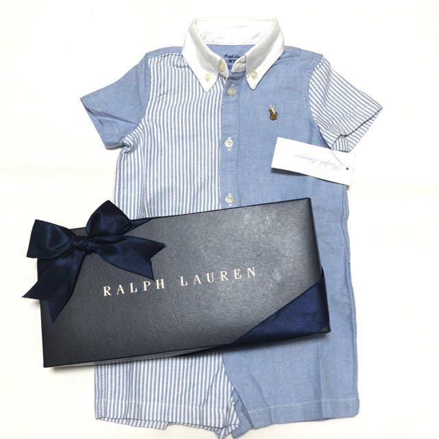 Ralph Lauren(ラルフローレン)の新品 ラルフローレン 9M/75 コットン オックスフォード ショートオール  キッズ/ベビー/マタニティのベビー服(~85cm)(ロンパース)の商品写真