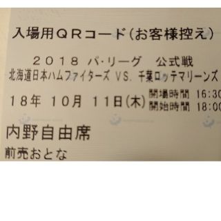 10/11　北海道日本ハムファイターズ VS千葉ロッテマリーンズ　 札幌ドーム(野球)