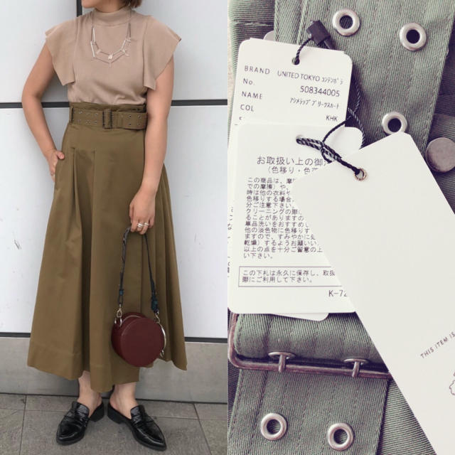 今季UNITED by ♡ぴよん♡'s shop｜ラクマ TOKYO♡アシメラッププリーツスカート♡カーキの通販 得価低価